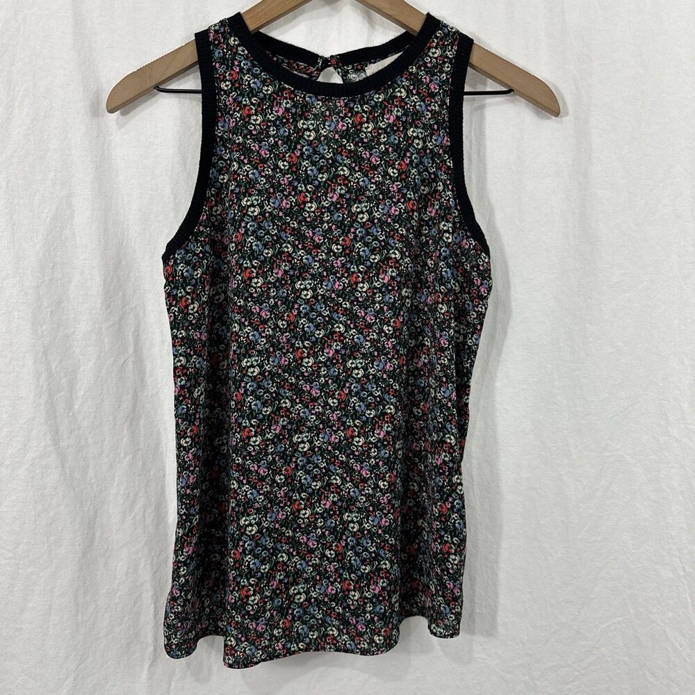 Loft Black Multicolor Floral Sleeveless Tank Top Womens Sz XS Cottage Career